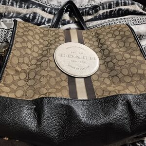Coach Tan and Black Signature Tote